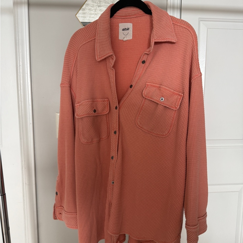 Aerie Men's Waffle Knit Shirt Jacket in Coral